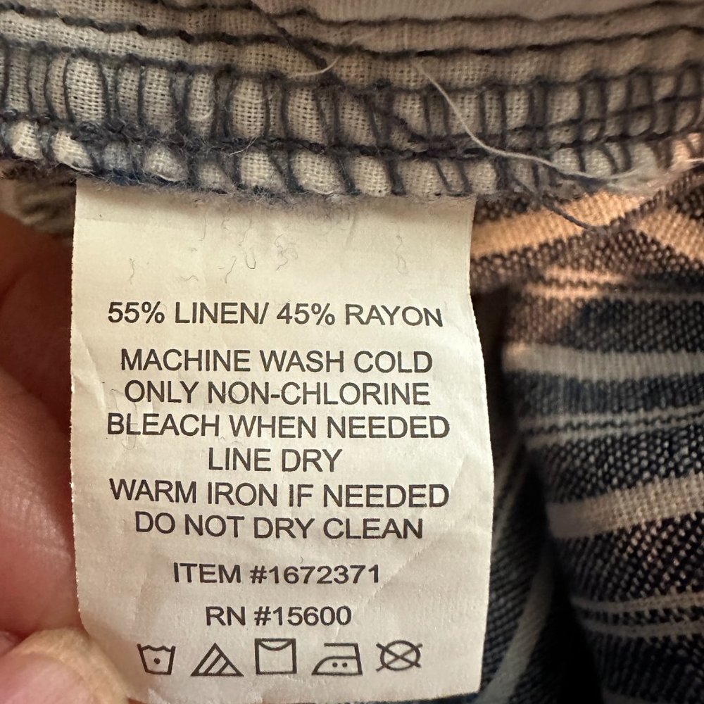 Briggs Women's Linen Blend Pant Size L Blue Striped Cottagecore Coastal Boho NEW - Picture 7 of 11